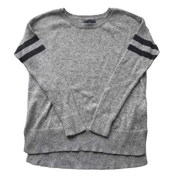 AEO American Eagle Crew Neck Sweater Gray Marled Size Small Stripe Wool Blend - Picture 1 of 4